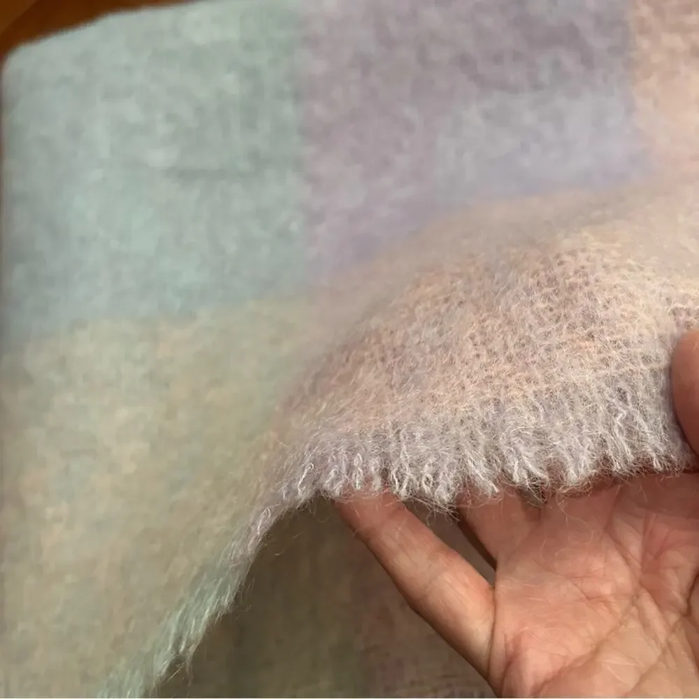 Donegal Design Mohair & Wool Blanket in a Dreamy Pastel Plaid, Made in Ireland